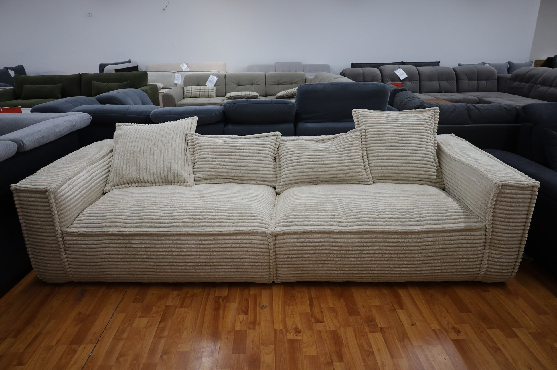 Sofa Couch Wohnlandschaft Big Sofa + Cord Stoff breite Streifen + Kissen